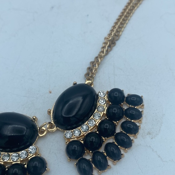 VTG black w/ rhinestone statement collar choker double goldtone chain necklace - Picture 3 of 7